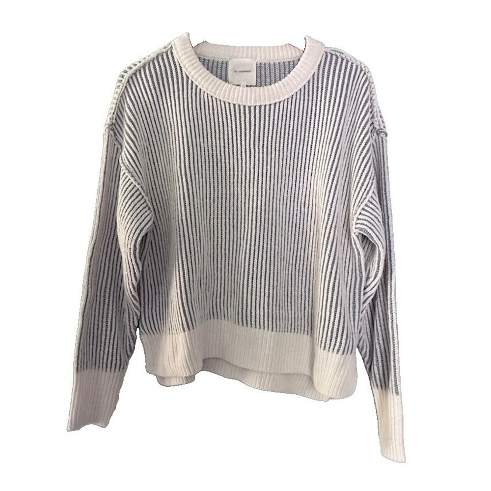 Women's Blue and White Striped Knit Sweater Size XL Boxy Coastal Fisherman's EUC